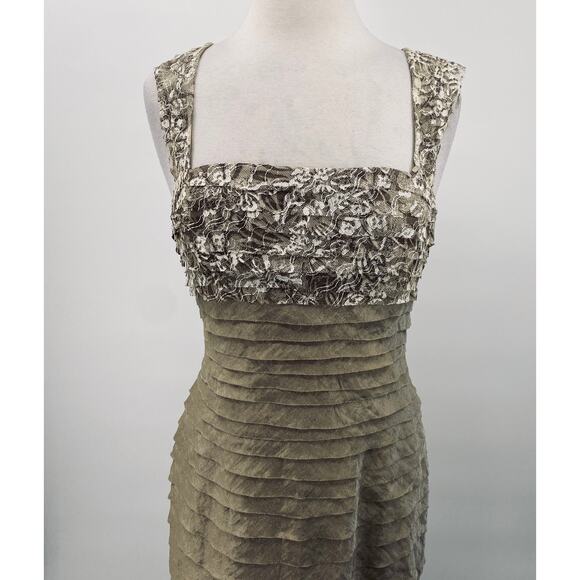 Vintage Y2k Floral Lace Tiered Formal Gown Square Neck Pleated Beige 6/8 - Picture 2 of 11